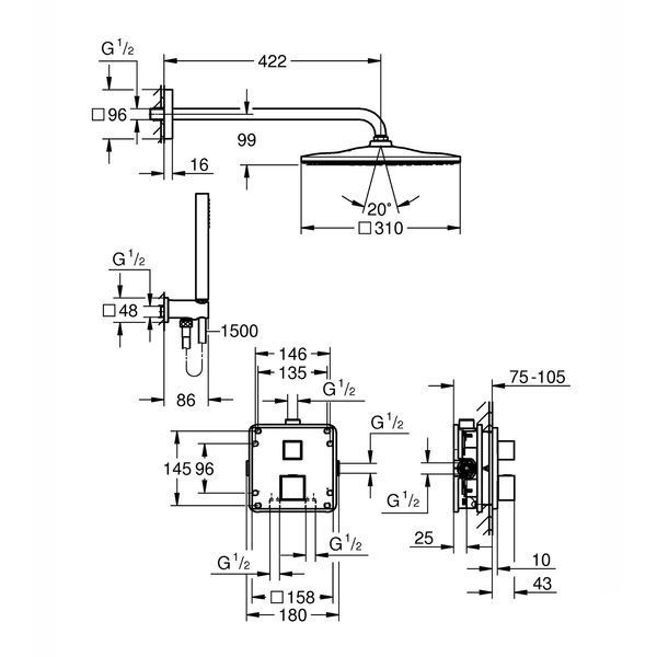 Душова система прихованого монтажу Grohe QuickFix Precision Cube Vitalio Rain Mono 310 Cube 34879000 CV033603 фото