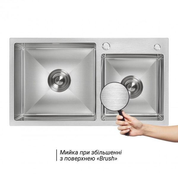 Мийка для кухні з двома чашами інтегрована Lidz Handmade H7843 (LDH7843BRU35387) Brushed Steel 3,0/0,8 мм SD00041491 фото