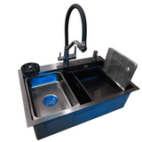 Комплект кухонной мойки Kraft HM 6846 NANO BLACK (3.0/1.0 мм) Декор S3720 фото