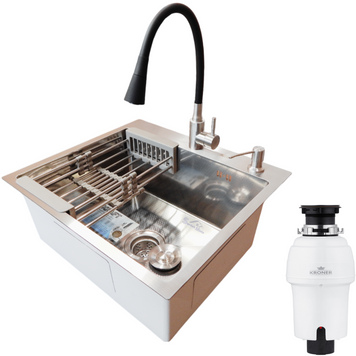 Комплект кухонної мийки Kraft KRF 5448 DECOR (3.0/1.0 мм)+(Подрібнювача Kroner - 550W) S4985 фото