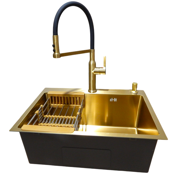 Комплект кухонной мойки Kraft NANO GOLD PVD HS 540х480 (3.0/1.0 мм) декор SM20496 фото