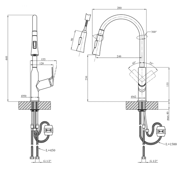 Комплект кухонной мойки KRP Schwarze - 7848RHM PVD S4735 фото