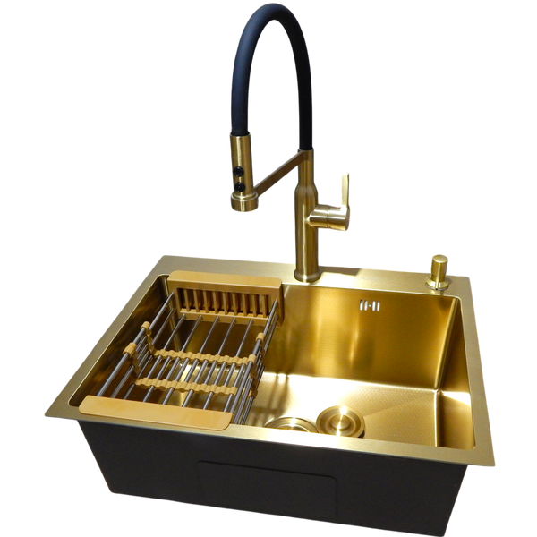 Комплект кухонной мойки Kraft NANO GOLD PVD HS 540х480 (3.0/1.0 мм) декор SM20496 фото