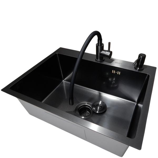 Комплект кухонної мийки Kraft NANO BLACK PVD HS60*45 (3.0/1.0 мм) декор S3670 фото