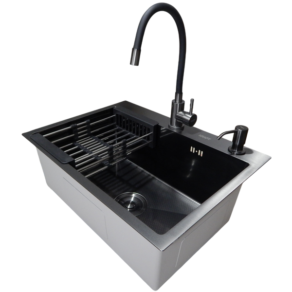 Комплект кухонної мийки Kraft NANO BLACK PVD HS60*45 (3.0/1.0 мм) декор S3670 фото