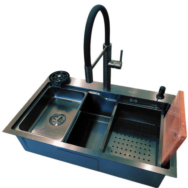 Комплект кухонной мойки Kraft HM 7546 NANO BLACK S3620 фото