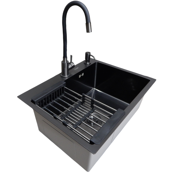 Комплект кухонної мийки Kraft NANO BLACK PVD HS60*45 (3.0/1.0 мм) декор S3670 фото