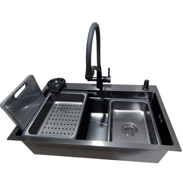 Комплект кухонної мийки Kraft HM 6846 NANO BLACK DECOR S4935 фото