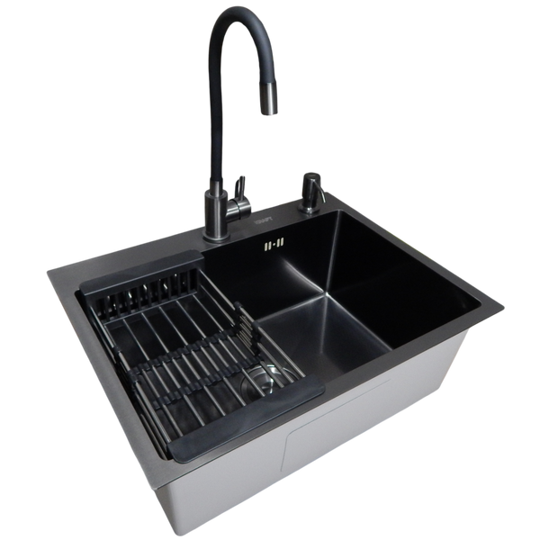 Комплект кухонної мийки Kraft NANO BLACK PVD HS60*45 (3.0/1.0 мм) декор S3670 фото