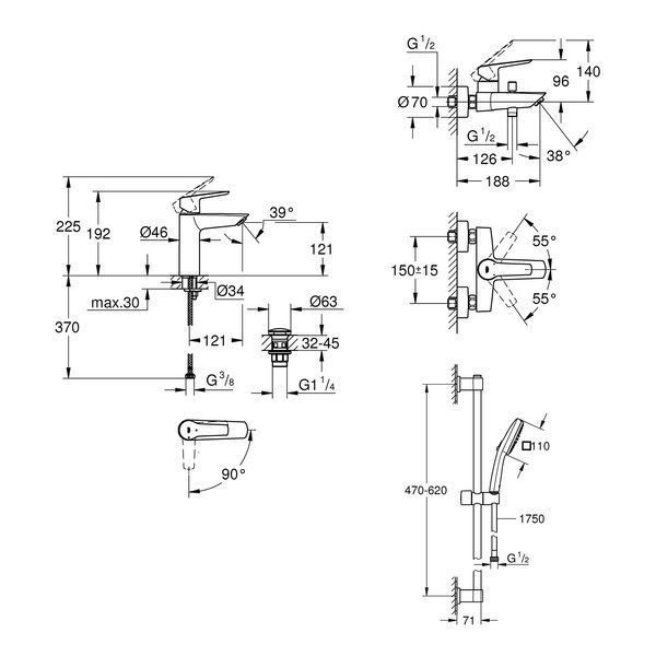 Набор смесителей 3 в 1 для ванной комнаты Grohe QuickFix Start M-Size UA202301ME CV030618 фото