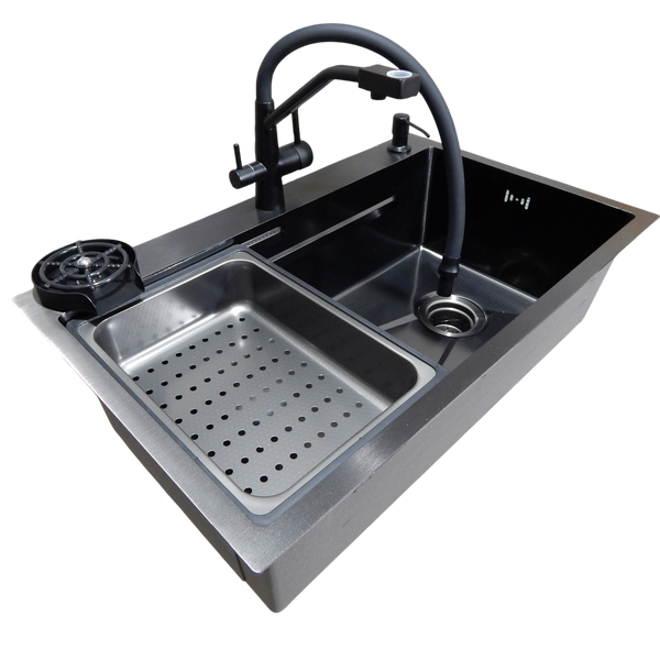 Комплект кухонної мийки Kraft HM 6846 NANO BLACK DECOR S4935 фото