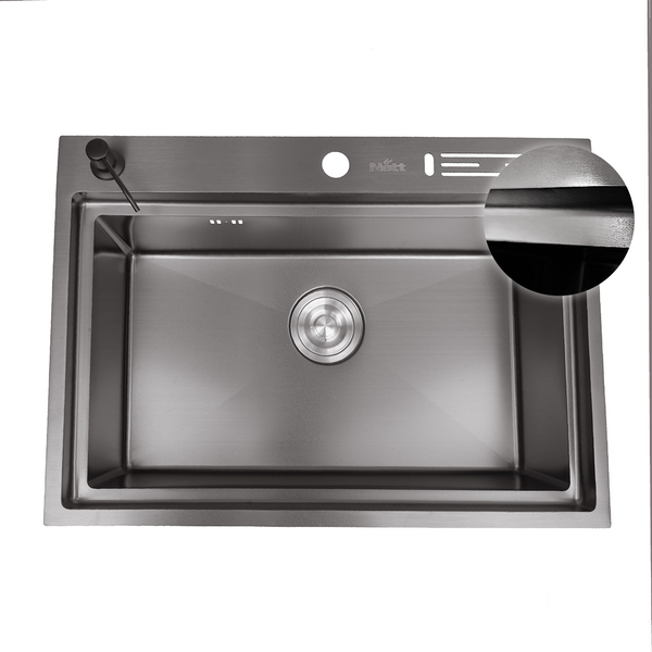 Чорна кухонна мийка з неіржавкої сталі накладна Nett NB-7048 1425805349 фото