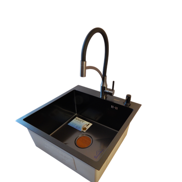 Комплект кухонной мойки Kraft HM 50х50 NANO BLACK PVD (3.0/1.0 мм) S4836 фото