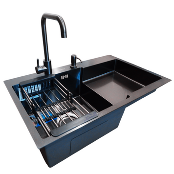Комплект кухонної мийки Kraft HM NANO BLACK - 7848LHM PVD (3.0/1.0 мм) S5110 фото