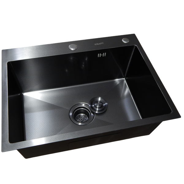 Комплект кухонної мийки Kraft NANO BLACK PVD Декор HS60*45 (3.0/1.0 мм)+Змішувач для кухні з висувним шлангом S4986 фото