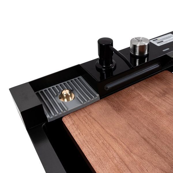 Кухонна мийка CM 75*46C PVD чорна Platinum Handmade "ВОДОСПАД" (Декор) 44549 фото