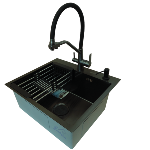 Комплект кухонной мойки Kraft HM 50х50 NANO BLACK PVD (3.0/1.0 мм) S4836 фото
