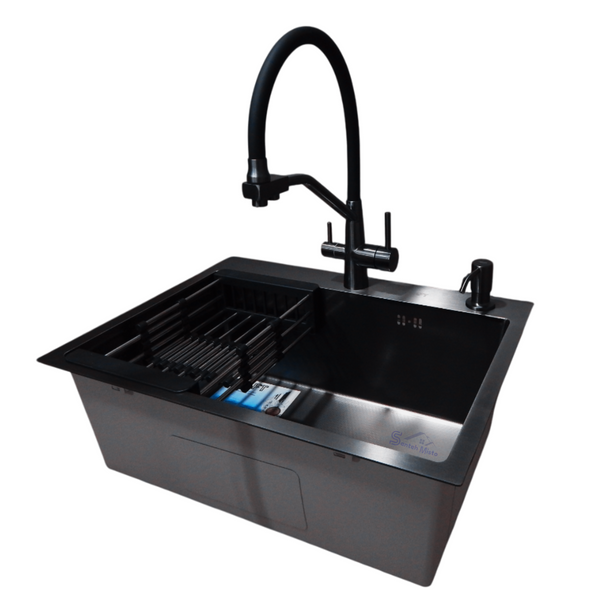 Комплект кухонной мойки Kraft NANO BLACK PVD HS54*48 (3.0/1.0 мм) декор S3671 фото