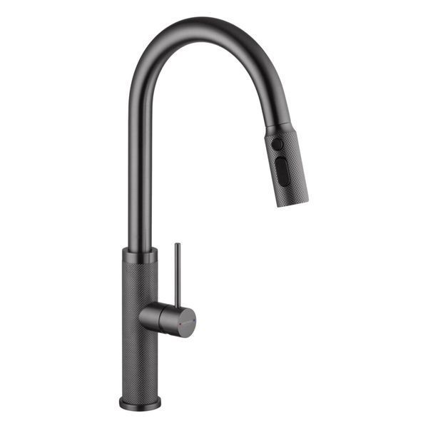 Комплект кухонної мийки Kraft NANO BLACK PVD Декор HS60*45 (3.0/1.0 мм)+Змішувач для кухні з висувним шлангом S4986 фото