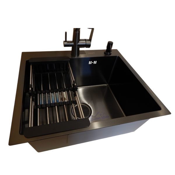 Комплект кухонной мойки Kraft HM 50х50 NANO BLACK PVD (3.0/1.0 мм) S4836 фото