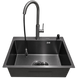 Комплект кухонної мийки Kraft NANO BLACK PVD Декор HS60*45 (3.0/1.0 мм)+Змішувач для кухні з висувним шлангом S4986 фото 8