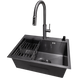 Комплект кухонної мийки Kraft NANO BLACK PVD Декор HS60*45 (3.0/1.0 мм)+Змішувач для кухні з висувним шлангом S4986 фото 5