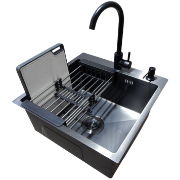 Комплект кухонної мийки Kraft HM 50х50 NANO BLACK (DECOR) PVD (3.0/1.0 мм) S4955 фото