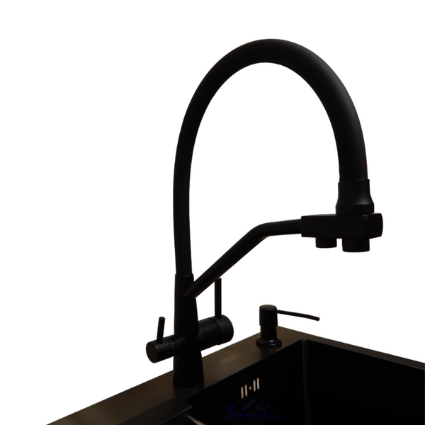 Комплект кухонної мийки Kraft HS 540Х480 NANO BLACK PVD (3.0/1.0 мм) S4837 фото