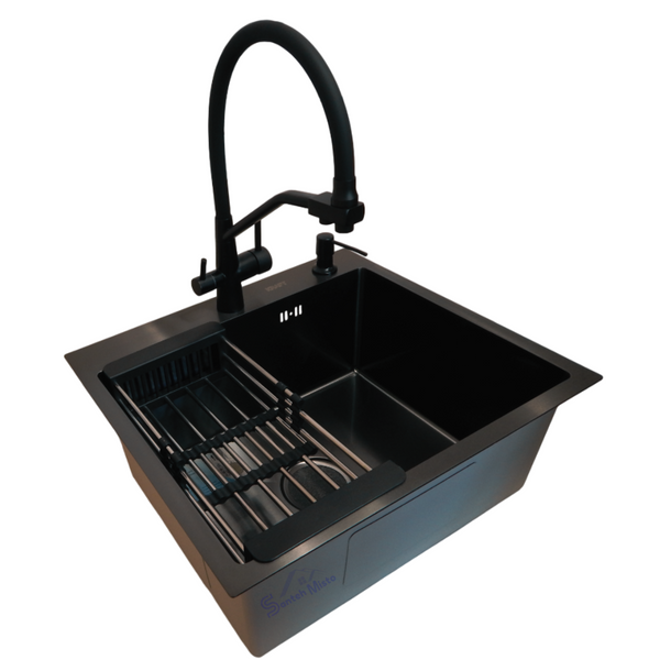 Комплект кухонної мийки Kraft HS 540Х480 NANO BLACK PVD (3.0/1.0 мм) S4837 фото