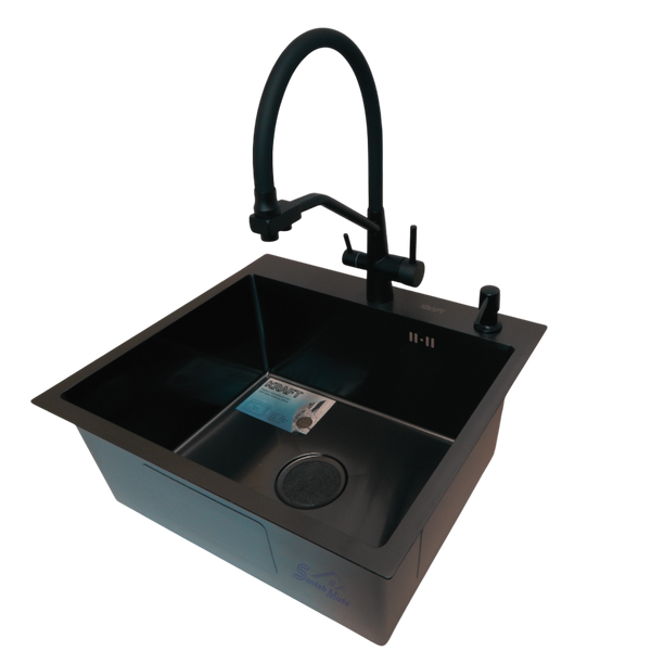 Комплект кухонної мийки Kraft HS 540Х480 NANO BLACK PVD (3.0/1.0 мм) S4837 фото