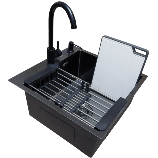 Комплект кухонної мийки Kraft HM 50х50 NANO BLACK (DECOR) PVD (3.0/1.0 мм) S4955 фото