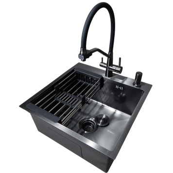 Комплект кухонної мийки Kraft HM 50х50 NANO BLACK PVD (3.0/1.0 мм) DEKOR S3572 фото