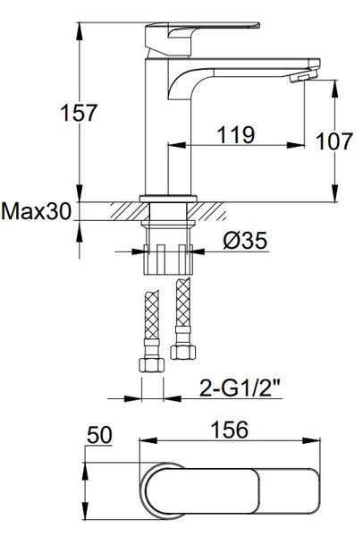 Змішувач для раковини (умивальника) KOHLMAN TEXEN CHROME низький * QB100T фото