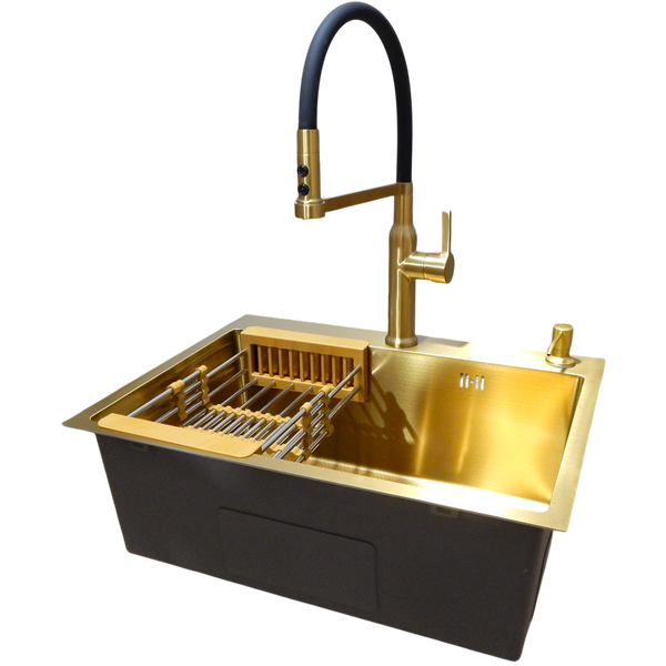 Комплект кухонної мийки Kraft NANO GOLD PVD HS 540х480 (3.0/1.0 мм) декор S5112 фото