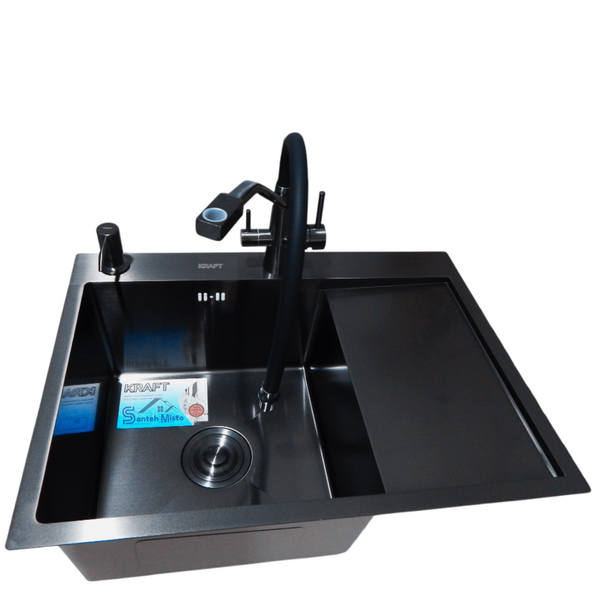 Комплект кухонної мийки Kraft NANO BLACK PVD HS 65х48 (3.0/1.0 мм) S4880 фото