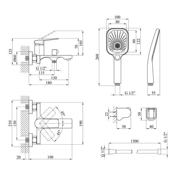 Змішувач для ванни Kroner KRP Makon - GRP060 CV033863 фото