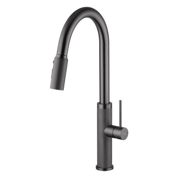 Комплект кухонной мойки Kraft NANO BLACK PVD Декор HS60*45 (3.0/1.0 мм)+Смеситель для кухни с выдвижным шлангом S3723 фото