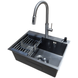 Комплект кухонной мойки Kraft NANO BLACK PVD Декор HS60*45 (3.0/1.0 мм)+Смеситель для кухни с выдвижным шлангом S3723 фото 2