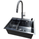 Комплект кухонной мойки Kraft NANO BLACK PVD Декор HS60*45 (3.0/1.0 мм)+Смеситель для кухни с выдвижным шлангом S3723 фото 1