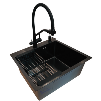 Комплект кухонної мийки Kraft HM 50х50 NANO BLACK (DECOR) PVD (3.0/1.0 мм) S4839 фото