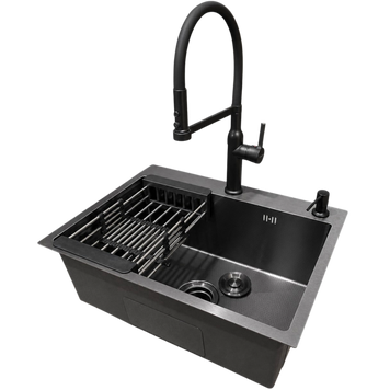 Комплект кухонной мойка Kraft KRF 60х45HM PVD (3.0/1.0 мм) DEKOR S4939 фото