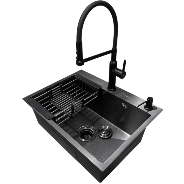 Комплект кухонної мийки Kraft KRF 60х45HM PVD (3.0/1.0 мм) DEKOR S4939 фото