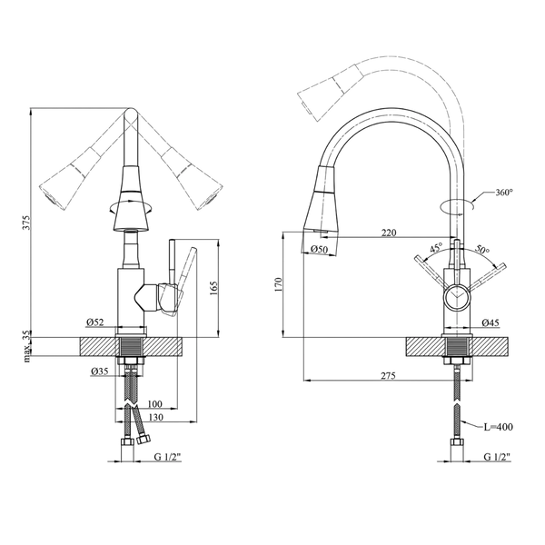 Комплект кухонной мойка Kraft KRF 5050 decor (3.0/1.0 мм) S4958 фото