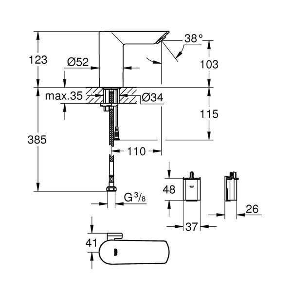 Змішувач безконтактний для раковини Grohe Bau Cosmopolitan E 36451000 CV036263 фото