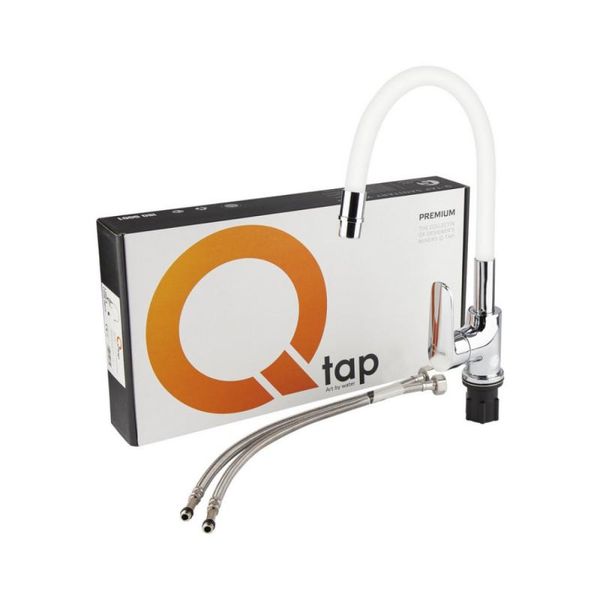 Змішувач для кухні Qtap Linea з гнучким виливом QTLINCRW007F Chrome/White SD00027878 фото