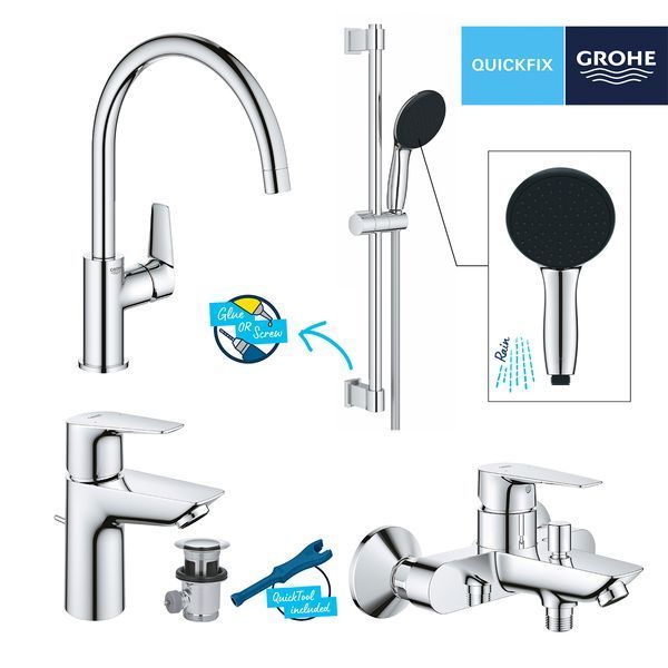 Комплект змішувачів для ванної кімнати і кухні Grohe QuickFix Start Edge UA202501SK CV030625 фото