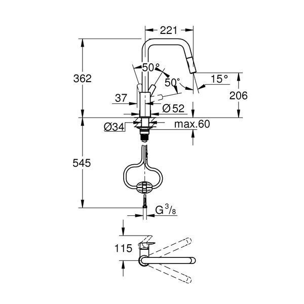 Смеситель для кухни с выдвижным изливом Grohe QuickFix Start 30631000 CV036255 фото