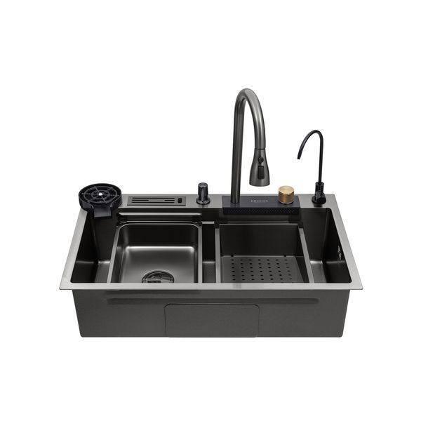 Кухонна мийка Kroner KRP Schwarze - SET7545NB PVD (3.0/0.8 мм) CV033805 фото