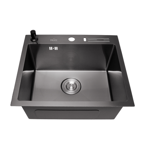 Чорна кухонна мийка 45 см накладна з неіржавкої сталі Nett NВ-5245 1446007713 фото