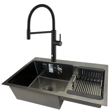 Комплект кухонной мойки KRP Schwarze - 78Х48RHM PVD S4720 фото